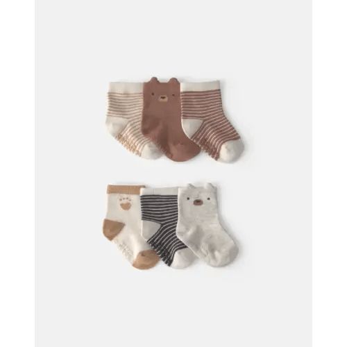 Baby Boy 6-Pack Bear Striped No Show Socks - Brown/Cream | Carter's