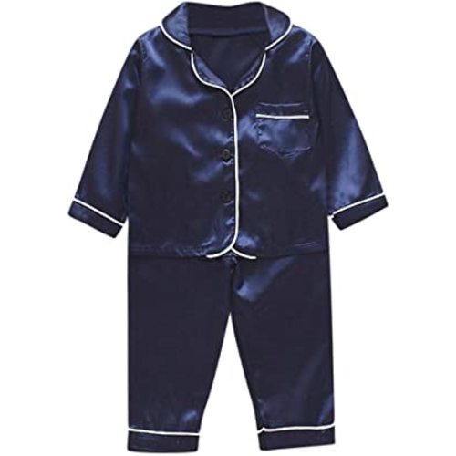 XBKPLO Pajama Set for Kid Baby Boy Girl Button-up Silk Pajama Sleepwear Nightwear Loungewear Clothes Set Gifts for Kids