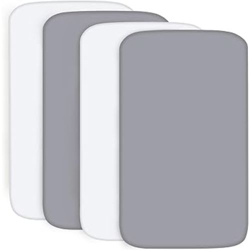 4-Pack Fitted Crib Sheets for Boys and Girls - Breathable, Soft Microfiber Baby Sheets in Grey and White