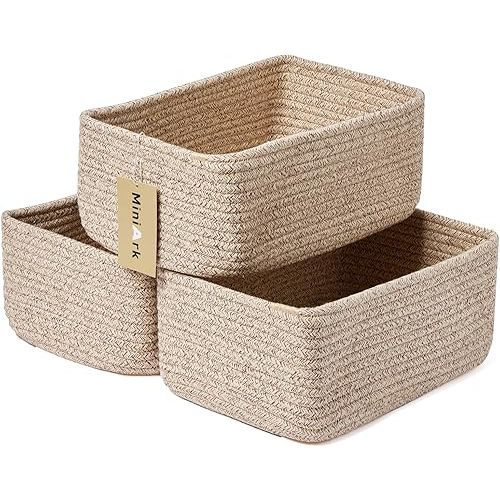 Shelf Storage Baskets for Organizing | Closet Organizer Bins | Small Baskets | Toy Basket | Cute Decorative Basket | Cube Storage Bin | Woven Rope Basket | 11.5×7.5×4.7” | 3 Packs Mixed Brown