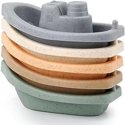 5pcs Stackable Bath Boats Toys, Bath Floating Toy Baby Bathtub Toys Toddler Bath Toys Sorting & Stacking Toys for Preschool Boys/Girls (5 Colors)