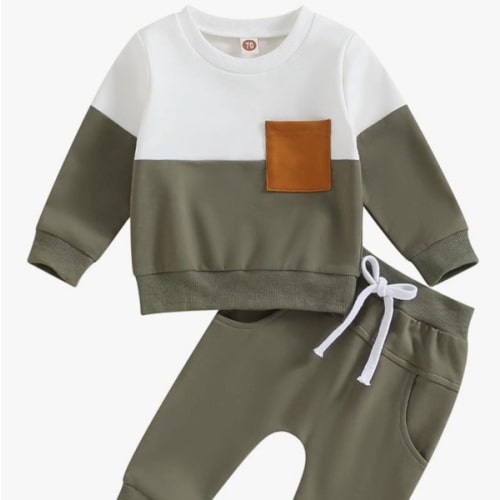 Kupretty Toddler Baby Boy Fall Winter Clothes Color Block Long Sleeve Sweatshirt Pullover Tops + Joggers Pants Outfit Set