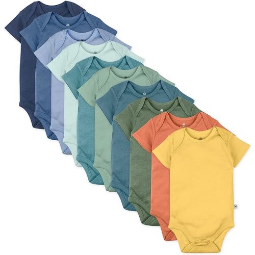 Honestbaby 10-Pack Short Sleeve Bodysuits One-Piece 100% Organic Cotton for Infant Baby Boys, Girls, Unisex - Rainbow Gems Blues - Newborn