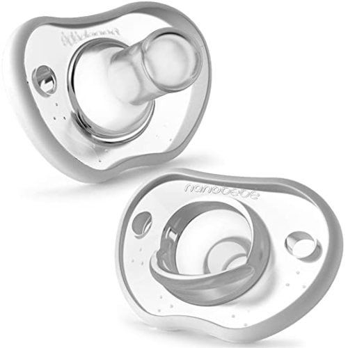 Nanobebe Baby Pacifiers 0-3 Month - Orthodontic, Curves Comfortably with Face Contour, Award Winning for Breastfeeding Babies, 100% Silicone - BPA Free. Perfect Baby Registry Gift 2pk,White - 2 Count (Pack of 1) - 0-3 Months White
