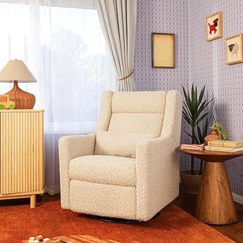 Babyletto Kiwi Plus Electric Recliner Glider in Almond Teddy Loop