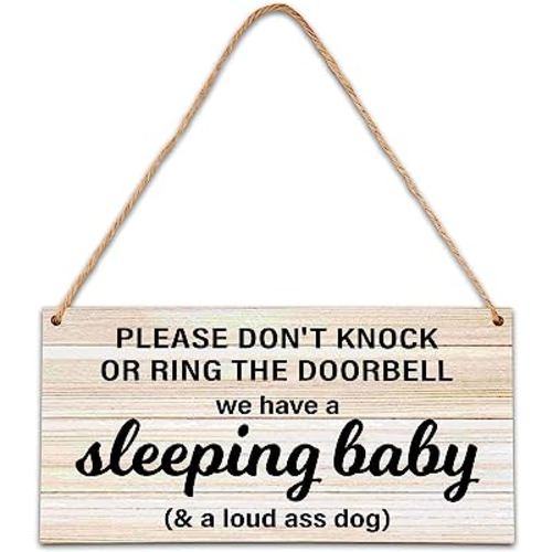 Baby Sleeping Sign For Front Door, Do Not Knock Or Ring Doorbell Wooden Sign, Baby Room Nursery Home Bedroom Rustic Hanging Sign, Set Of 1 Wooden Sign With Rope - B06