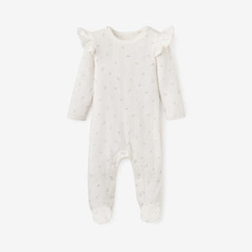 White Floral Organic Cotton Pointelle Baby Jumpsuit – Elegant Baby