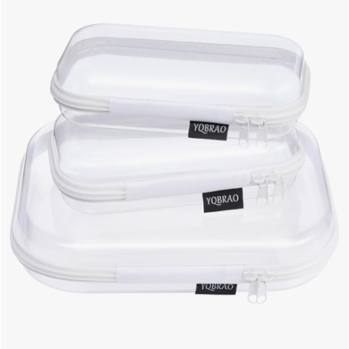 3 Pack Clear Hard Shell Zipper Case - Clear Waterproof Cosmetic Bag with Zipper, Kid's Toy Storage Organizer Bins, Charging Cables, creative journaling, painting brushes, Threads,Sketch Supplies