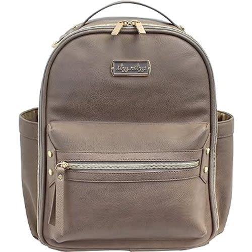Itzy Ritzy Mini Diaper Bag Backpack – Chic Mini Diaper Bag with Changing Pad, 8 Total Pockets (4 Internal and 4 External), Grab-Top Handle and Rubber Feet (Taupe)