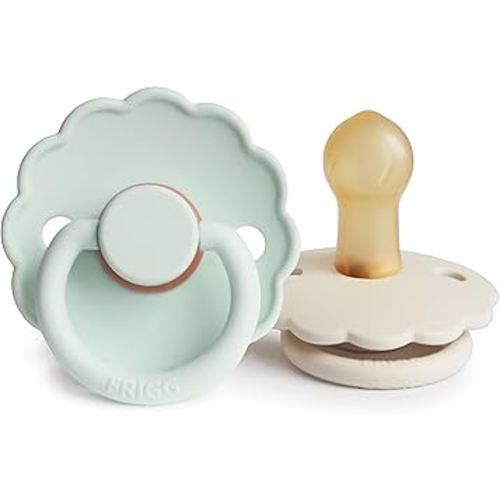 FRIGG Daisy Natural Rubber Baby Pacifier | Made in Denmark | BPA-Free (Seafoam/Cream, 0-6 Months) 2-Pack
