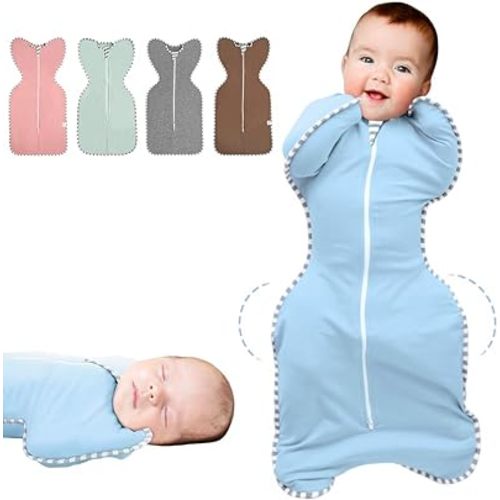 Baby Swaddle Sack, Multi-Color Newborn Boy or Girl Adjustable Sleep Sack Breathable Soft Premium Cotton Suit for Kids Aged 0-3 Months (Blue)