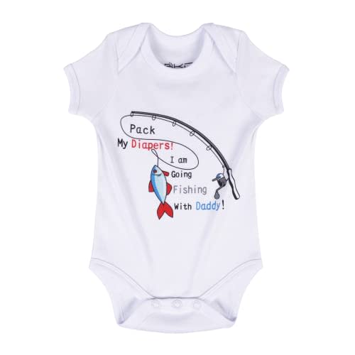 BDONDON Fishing Baby Onesie - Pack My Diapers & Daddys New Fishing Buddy Father's Day & Birthday Gift for Newborns