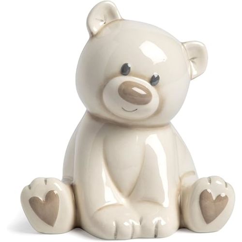 DEMDACO Teddy Bear Tan and Brown 7 x 5.5 Inch Ceramic Stoneware Piggy Money Bank