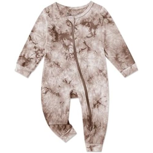 Jimonda Baby Girls Boys Footless Pajamas,Rayon From Bamboo Pjs 2 Way Zipper Long Sleeve Soft Sleeper,Infant Tie-dye Romper