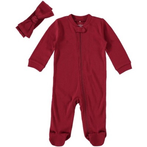 Chick Pea Baby Girl Clothes Footed Pajama Set for Sleep and Play 2 Pack Ribbed Dark Red 6-9M