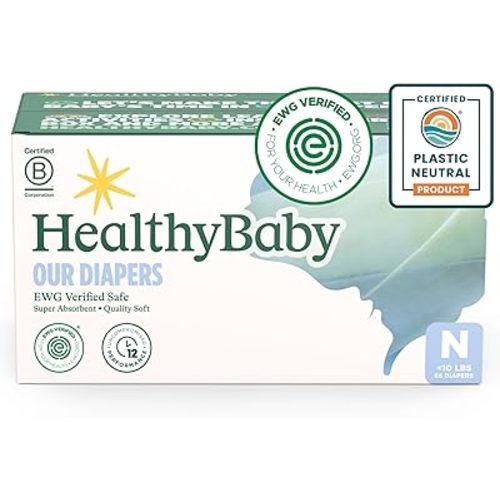 Our Diapers | EWG Verified Safe & Plant-Based Diapers | Leak Protection | Soft Organic Cotton Shell | Chlorine-Free Diaper for Sensitive Skin | Size N (Under 10 lbs) 66 Count