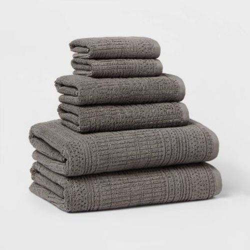 6pc Modern Bath Towels And Washcloths Set White - Threshold™: Cotton Terry, Fade-resistant, Oeko-tex Certified