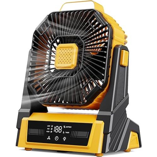 KopBeau Portable Camping Fan with Lights, 20000mAh Rechargeable Battery Operated Fan, Battery Powered Outdoor Beach Tent with 3 Speeds & Hook, Personal USB Table for Camping Accessories