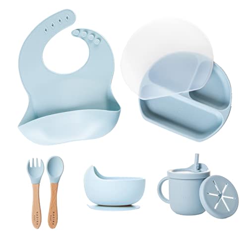 NAZIRABABY Baby Feeding Essentials: 8 Piece Silicone Baby Feeding Set, Baby  Bowl with Suction, Baby Led Weaning Utensils for 6-12 Months - Durable