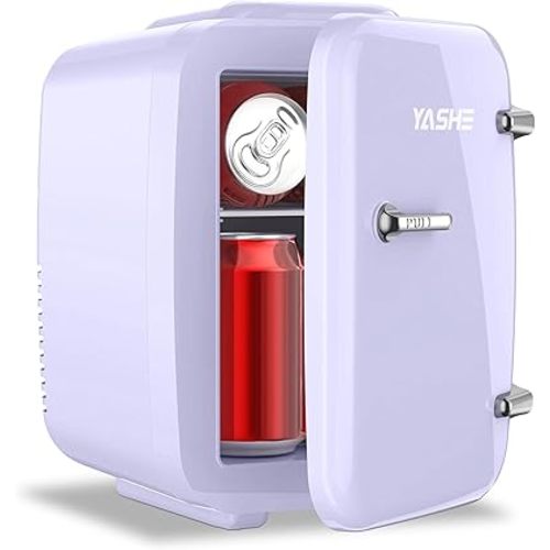 YASHE Mini Fridge, 4 Liter Makeup Fridge, 110V AC/ 12V DC Thermoelectric Cooler and Warmer Small Fridge for Bedroom, Drink, Dorm, Car, Purple