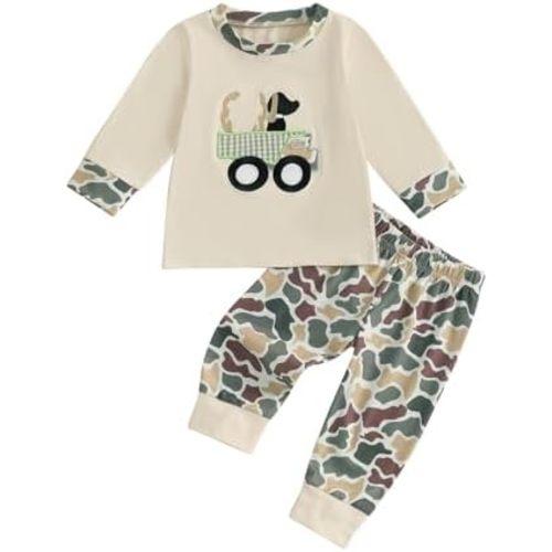 Bagilaanoe Fall Toddler Baby Boy Outfit Dog Camouflage Pullover Long Sleeve Shirt and Pants Set Hunting Clothes for Boys