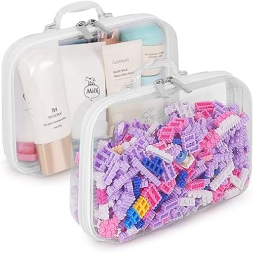 Clear Hard Shell Zipper Case 2 Pack,Clear Zipper Pouches Hard Shell,Clear Hard Case Zipper Pouch with Handle,Hard Plastic Zipper Case,Hard Case Toiletry Bag,for Toy,Cosmetic Storage (8.27x5.12x2.75in)