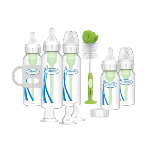 Dr. Brown's Natural Flow® Anti-Colic Options+™ Narrow Bottle to Sippy Gift Set with Soft Silicone Sippy Spout, Removable Silicone Handles, Travel Cap and Bottle Brush