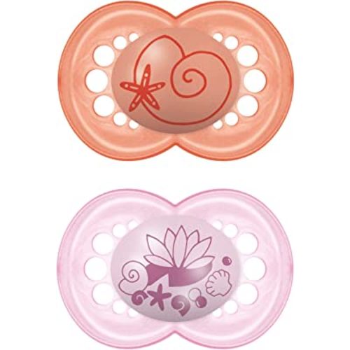 MAM Original Baby Pacifier, Nipple Shape Helps Promote Healthy Oral Development, Sterilizer Case, 2 Pack, 6-16 Months, Pearl/Girl