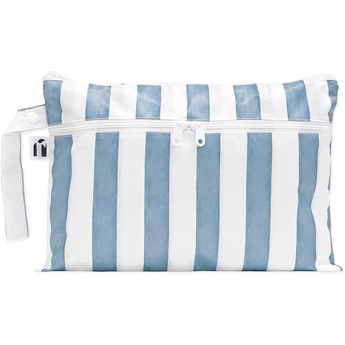 Roamio Waterproof Wet Dry Clutch Bag for Baby, Travel, Swim Suit, Cloth Diapers, Pump Parts, Pool, Gym Clothes, Toiletry, Hook to Stroller, Pack for Daycare, Zip Bag, Packing Pouch, Nautical Stripe