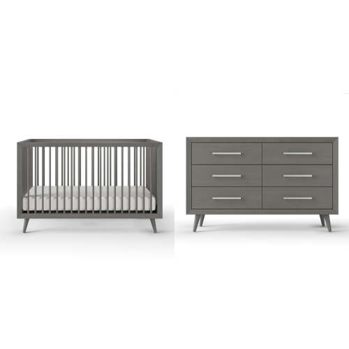 Child Craft Cranbrook Crib and Dresser Nursery Set, 4-in-1 Convertible Crib with 6-Drawer Dresser, Lunar Gray, 2-Piece