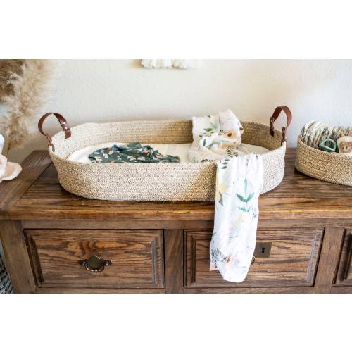 Baby Changing Basket with Waterproof Pad and Safety Straps Baby Moses Changing Basket Includes Bonus Diaper Basket and Cotton Carry Bag
