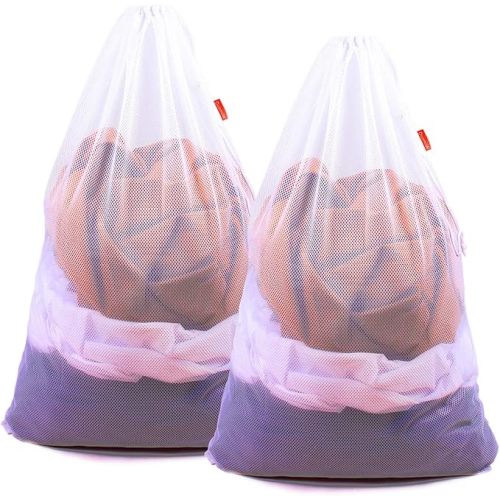 2 Pack Mesh Laundry Bags, 24 x 36 Inches Heavy Duty Drawstring Bag, Factories, College, Dorm, Travel and Apartment Dwellers, White