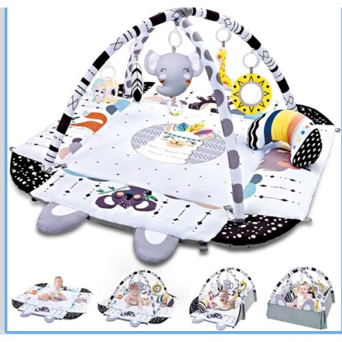 Baby Gym Play Mat, 8-in-1 Tummy Time Mat & Activity Gym, Washable Ball Pit, Infant Play Mat with Detachable Toys for Sensory Exploration and Motor Skill Development