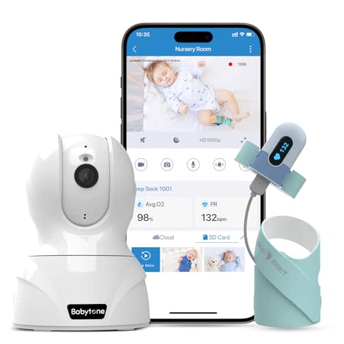 Babytone Baby Monitor - Smart Sleep Sock & 2.5K HD Camera, Track Heart Rate and Movement, Cry/Motion Detect, Two-Way Audio and Night Vision Baby Monitor with APP