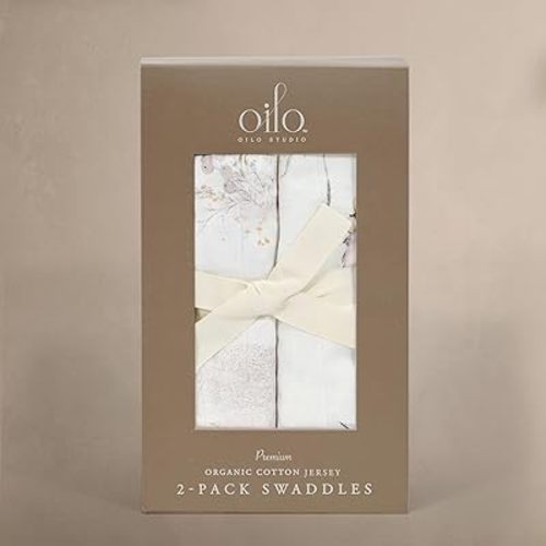 Oilo Premium Jersey Swaddle Blanket Set, Breathable Organic Cotton 4-Way Stretch Jersey, Soft Large Receiving Blanket (46" x 46"), 2-Pack, Girl, Boy, & Neutral Design, Cottontail Bunny & Llama