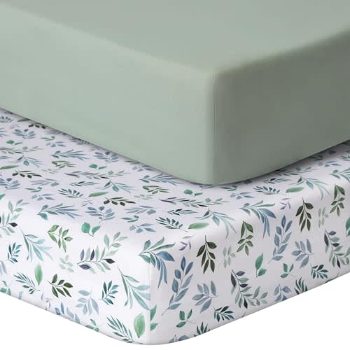 GUNTAIL Baby Crib Sheets for Boys Girls, 2 Pack Fitted Crib Sheet for Standard Crib and Toddler Mattress, Soft Microfiber Baby Sheet 52x28x8in (Leaf & Green)