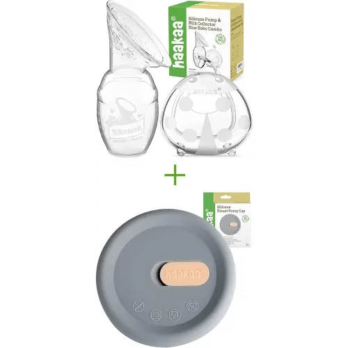 haakaa Manual Breast Pump 4oz/100ml and Ladybug Milk Collector 2.5oz/75ml and Silicone Cap Combo