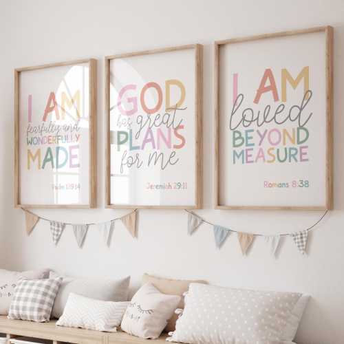 Set of 3 Bible Verse Prints, Christian Wall Art, Girls Nursery Prints, Girls Bedroom Decor, Scripture Prints, Girls Bedroom Prints, Rainbow