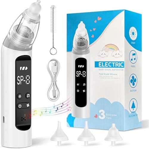 Electric Nasal Aspirator for Baby,FDA Cleared Toddlers Nose Sucker with 3 Soft Silicone Tips,3 Suction Levels Nasal Aspirator for Infant,Newborn,Adult,Kids,Built-in Music and Light