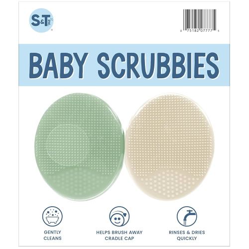 S&T INC. Exfoliating and Massaging Cradle Cap Bath Brushes for Baby, Silicone - 2 Inch x 2.5 Inch, Pink, 2 Pack