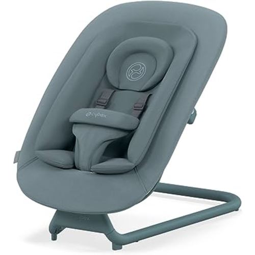 Cybex Lemo Self-Bouncing Baby Bouncer for Playing and Relaxing with Adjustable Harness and Breathable Mesh Backrest, Comfort Inlay with Head Hugger, and Stand, Stone Blue