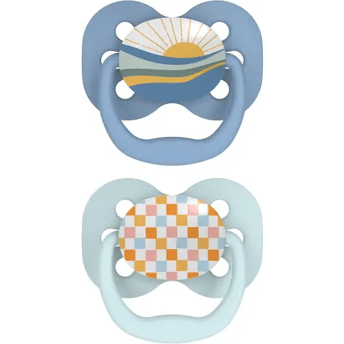 Dr. Brown's Advantage Baby Pacifier, Fully Symmetrical Soother with Soft Silicone Bulb, 0-6m, BPA Free, Blue Sunrise, 2 Pack (Style May Vary)