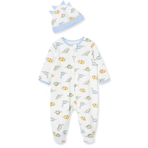 Little Me Baby Boy Clothes 2-Piece Baby Sleeper and Cap Set, 100% Cotton Footies Baby Essentials, Preemie to 9 Months