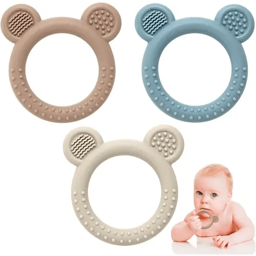 Teething Toys for Babies 0-6 Months, 3 Pack Silicone Baby Toys 6 to 12 Months, BPA Free Soft Textured Teething Relief Soothing Sore Gums Baby Essentials