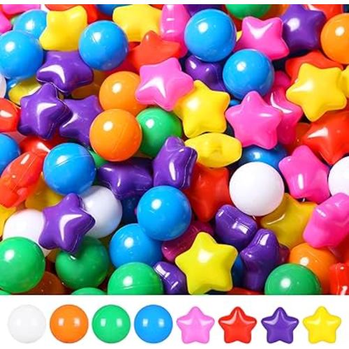 TRENDPLAY Star Ball Pit Balls for Toddlers -50 100 200 Count Star Balls Different Shapes, Non-Toxic Plastic Balls for Safe Play, Boys Girls Festival Party Decoration