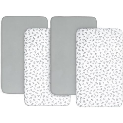 Baby Bassinet Sheets 4 Pack Compatible with ANGELBLISS, BIERUM, COWIEWIE, Fodoss, and BCOL Baby Bassinet, Ultra Soft & Skin-Friendly, Washer & Dryer, Grey
