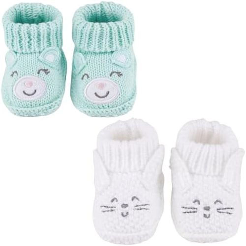 Newborn Knit Booties Soft Baby Sock Boots for Infant Boys Girls First Walkers 2 Pairs, 0-3 Months
