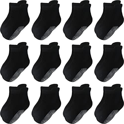 Non Slip Grip Ankle Baby Socks 12 Pack for Toddler Boys and Girls Kids,Infant Cute Cotton Baby Socks