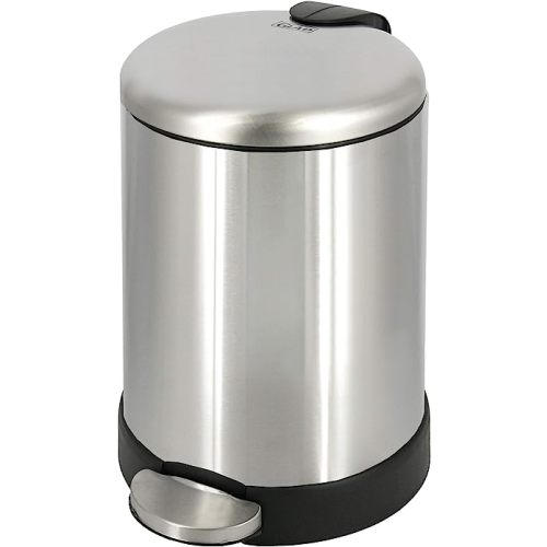 GLAD Small Trash Can, 1.2 Gallon | Round Stainless Steel Garbage Bin with Soft Close Lid & Step Foot Pedal | Metal Waste Basket with Removable Inner Bucket, Stainless