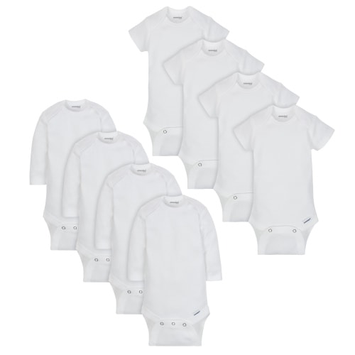 Onesies Brand Baby Boy or Girl Gender Neutral White Bodysuits Variety Short Sleeve & Long Sleeve, 8-Pack